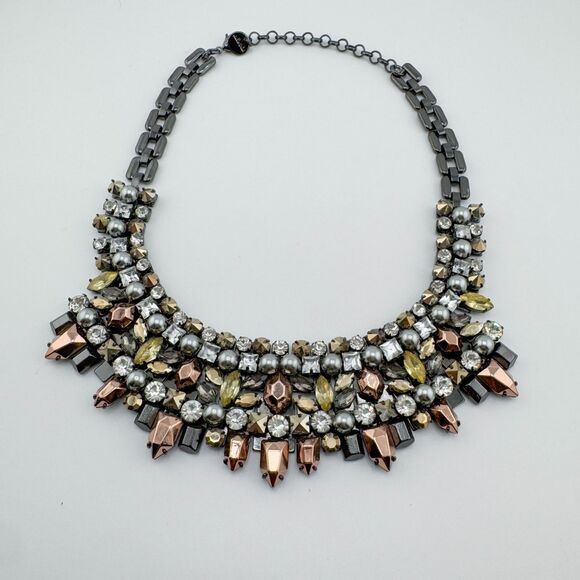 Vintage Stella & Dot Statement Bib Necklace Rhinestone Pearl Glam Bold Chunky - Picture 3 of 10